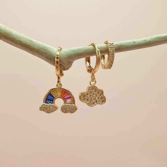 Earrings Rainbow Cloud Hoop Trio Earrings 18k Gold Plated Luxury Jewelry - Picture 4 of 10